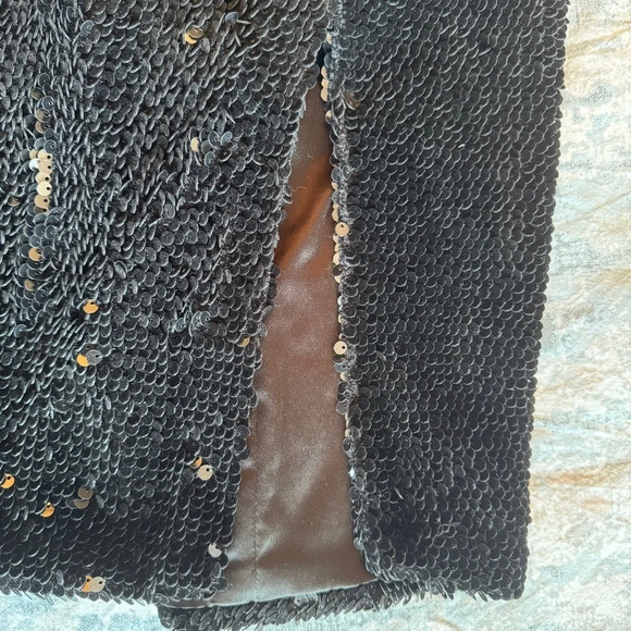 Jay Godfrey Black Full Sequin Slit Knee Length Sheath Dress Formal Prom EUC Sz 8 - Picture 10 of 15